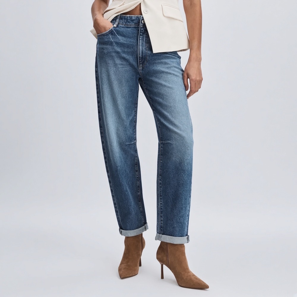 PAIGE Alexis Barrel Leg Jeans Ryland Wash High Rise Denim Sz 29 Tapered Balloon